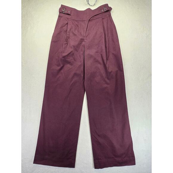 Express Pants Womens 4L High Waisted Wide Leg Pleated Side Buckle Belt Burgundy - Picture 1 of 14